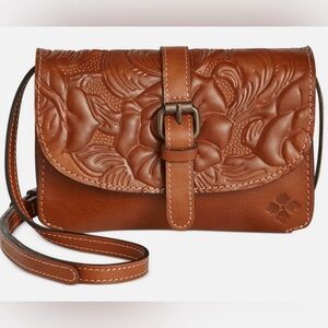 Patricia Nash Brown Mahogany Embossed Leather Crossbody Bag women’s clutch. NWOT